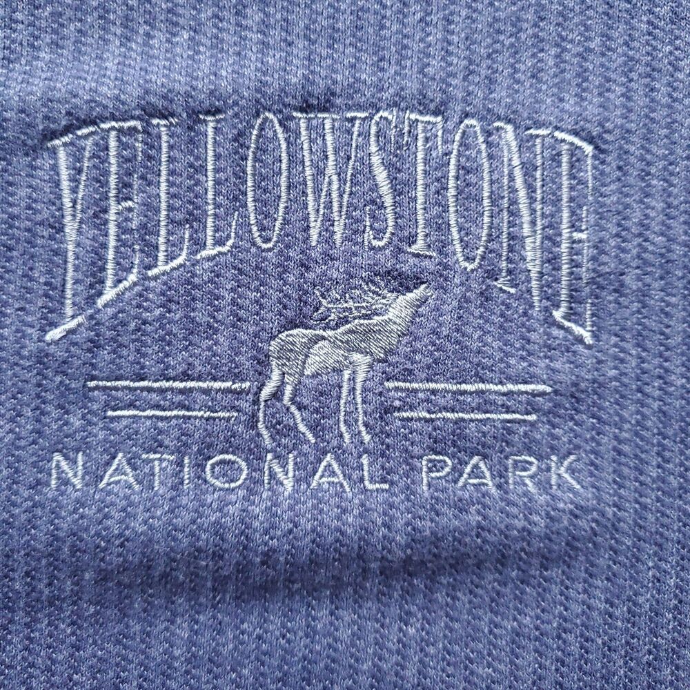 Vintage Yellowstone National Park  T Shirt Mens 3X (Fits XL) Blue Stripe Elk - Picture 2 of 8